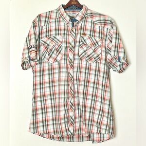 Akoo Button Up Shirt Men’s XXL Orange Green Plaid Y2K Streetwear Baggy Nostalgia